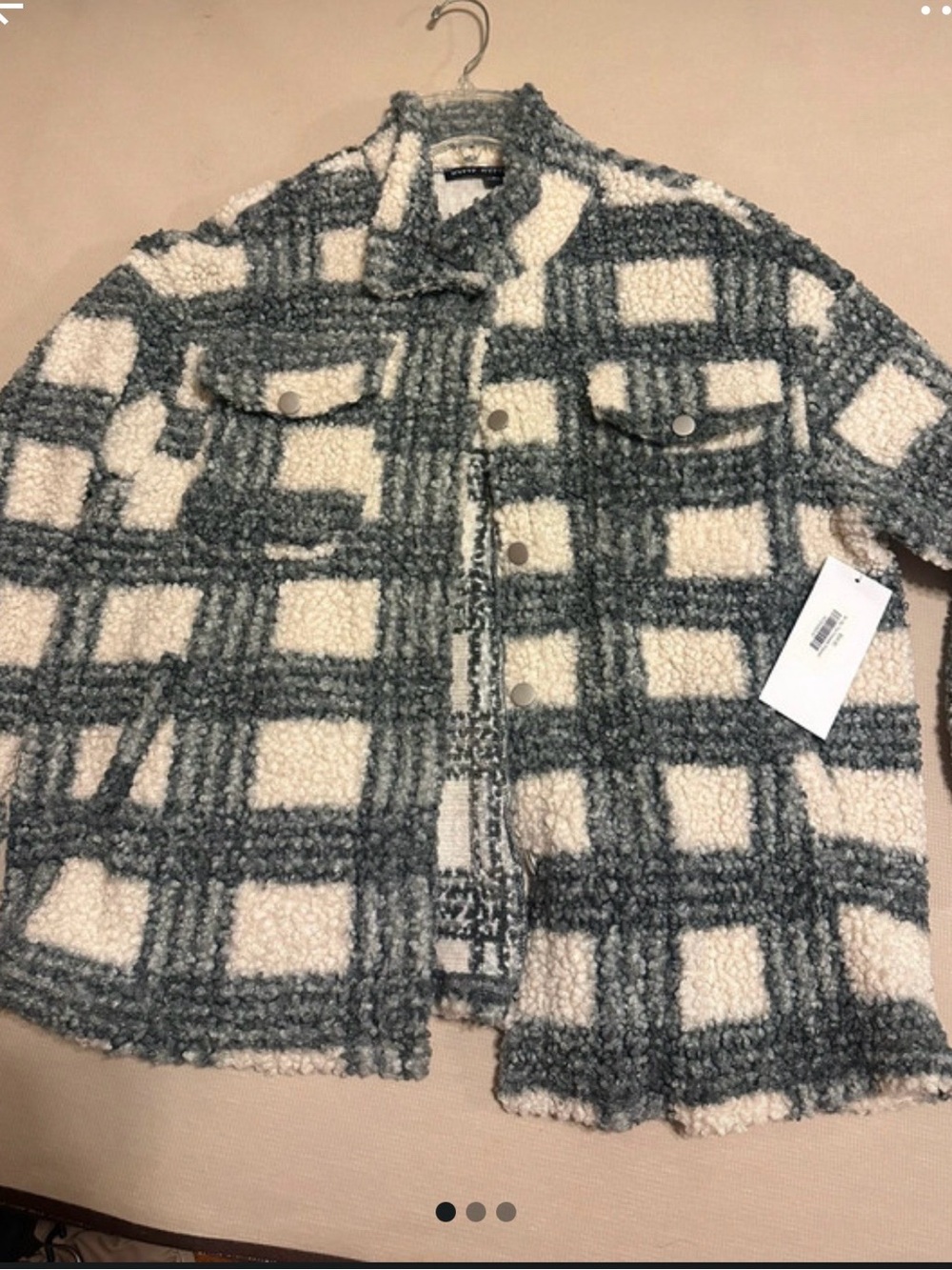 HYFVE Gray & Cream Plaid Teddy Jacket